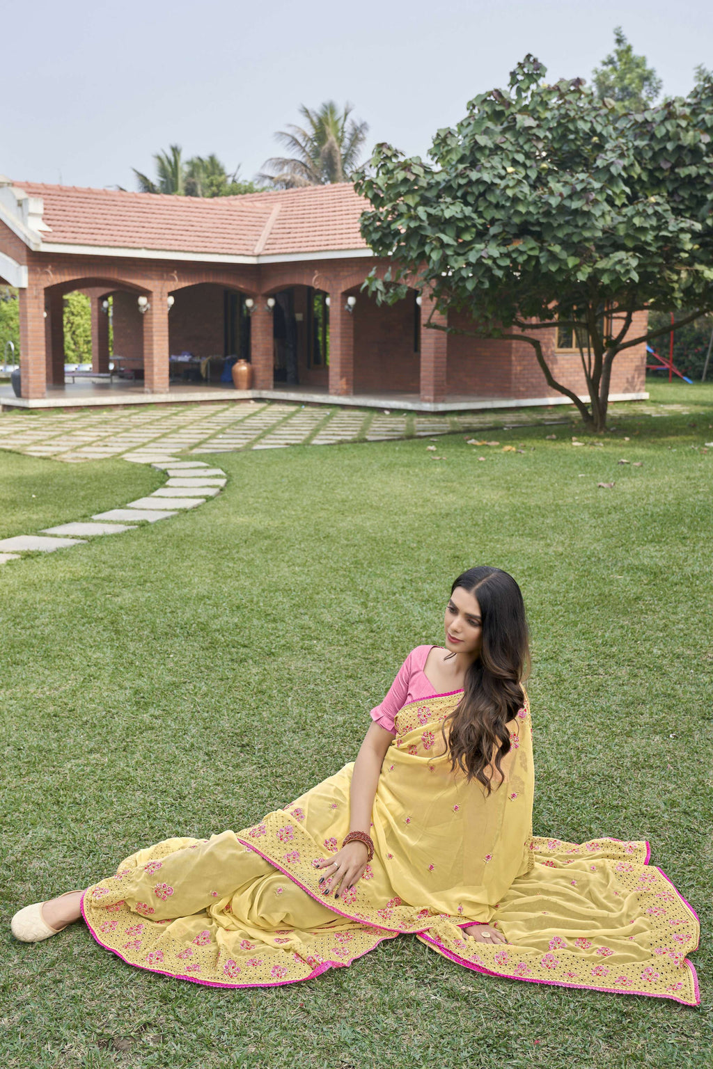 Vamsee Rashmika 2.0 Yellow Georgette Silk Saree