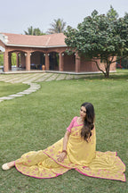 Vamsee Rashmika 2.0 Yellow Georgette Silk Saree