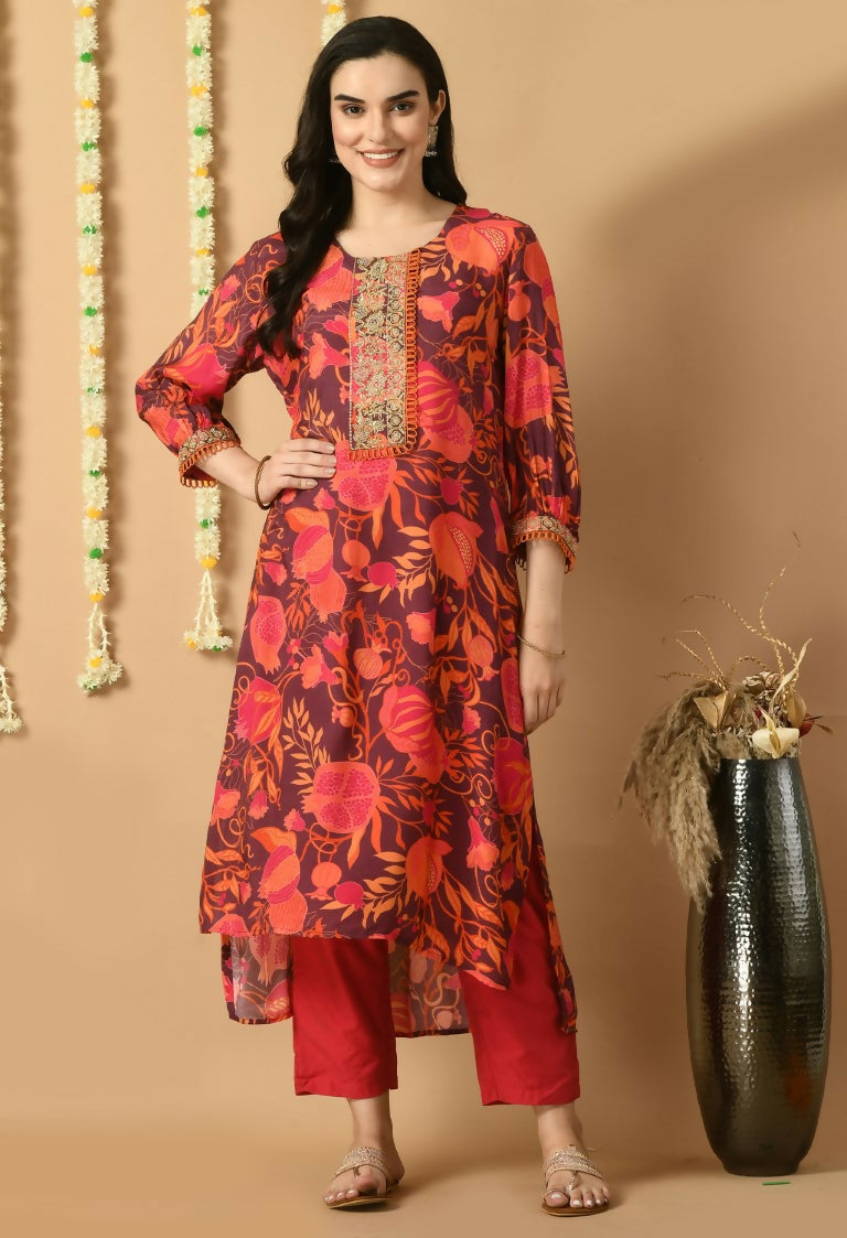 Joban Fashion Red Maslin Kurta Set