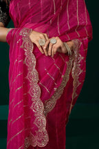 Joban Fashion Rani Pink Net Party Wear Sarees - Distacart