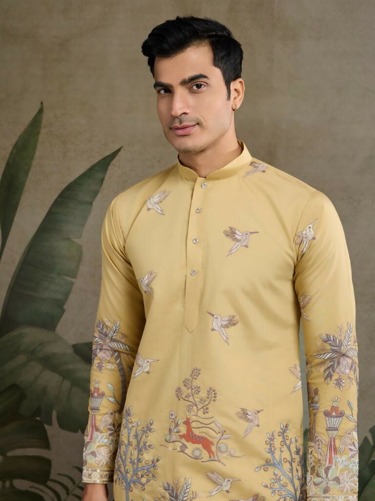 Vastranavya Yellow Exclusive Festival Wear Viscose Silk Thread & Sequence Embroidered Work Kurta
