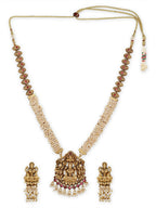Gold-Plated Pink White Stones-Studded Beaded Jewellery Set - Ruby Raang - Distacart