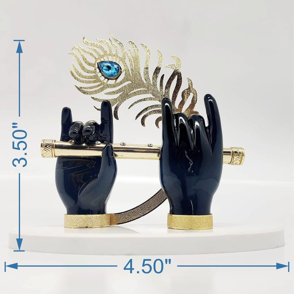 House Of Wemy Gold-Polished Lord Krishna Hands Idol with Flute and Pecock Feather - Black