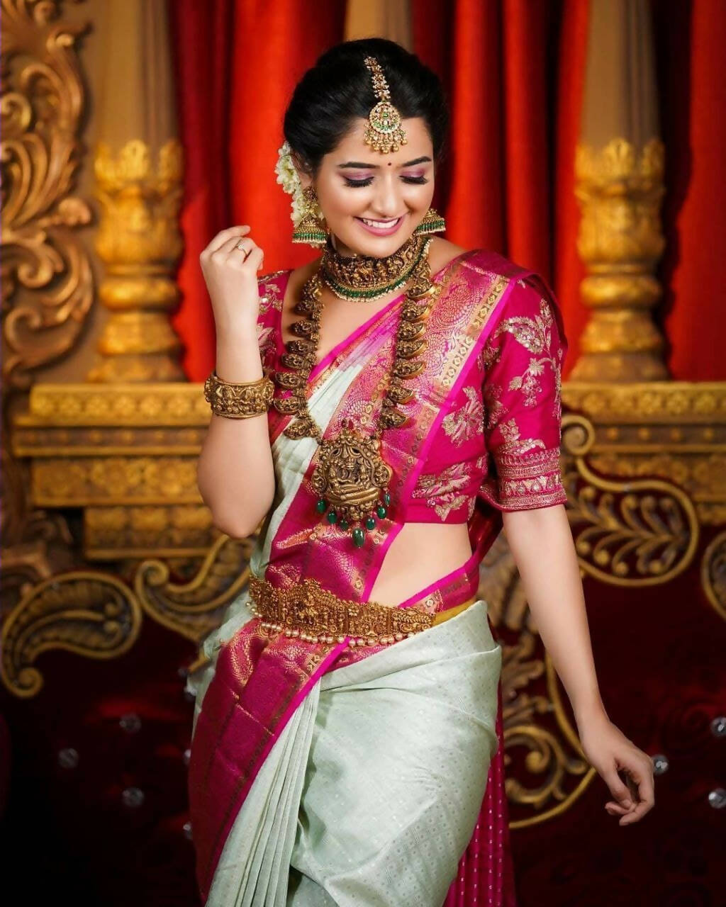 DEIANA'S Beautiful Designer Golden zari Soft Lichi Silk Saree - Pista