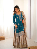 Lehenga Mart Designer Sharara Suit With Kurta, Sharara, Dupatta For Women-Teal Blue - Distacart
