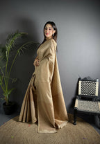 Joban Fashion Ivory Banarasi Soft Lichi Silk Checks & Woven Saree - Distacart