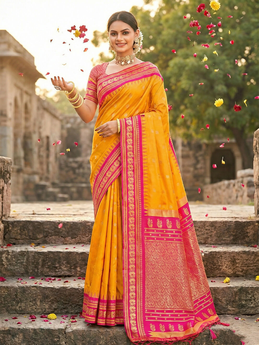 Shree Shyam Fashion Yellow Soft Silk Saree - Distacart