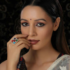 Navratan Kundan Ring (Multi Color) - Ruby Raang