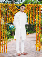Even Apparels Men's Asymetrical White Sherwani Kurta