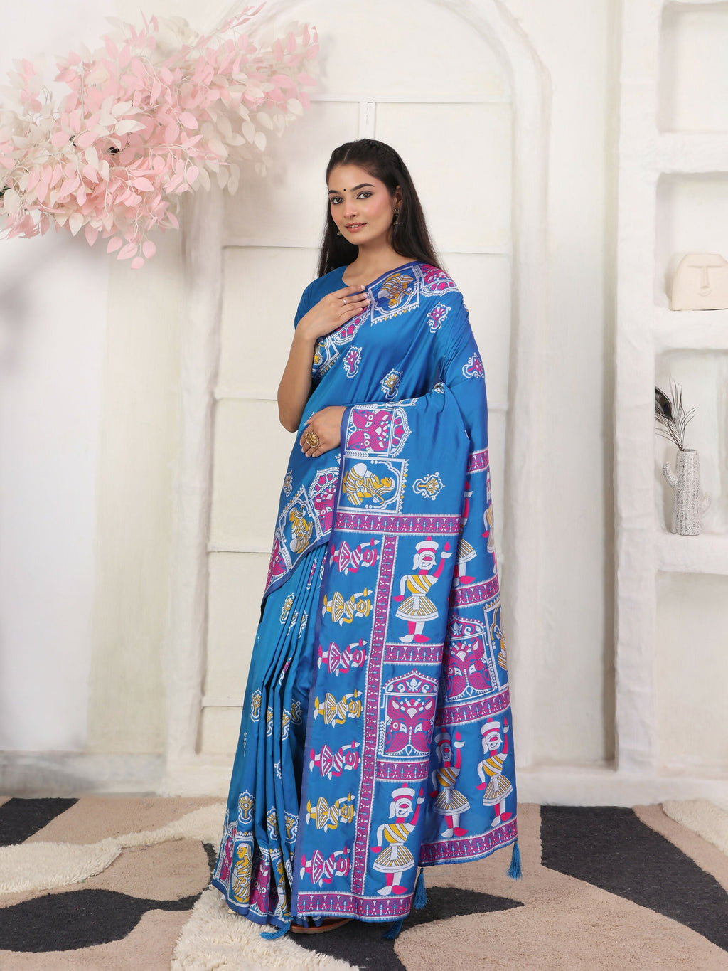 Shree Shyam Fashion Silk Blend Blue Saree - Distacart