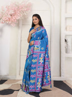 Shree Shyam Fashion Silk Blend Blue Saree - Distacart