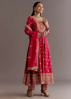 Teeya Creation Red Color Chinnon Silk Embroidery Work Gown - Distacart