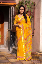 Mustard Silk Blend Geometric Saree with Unstitched Blouse - A2M