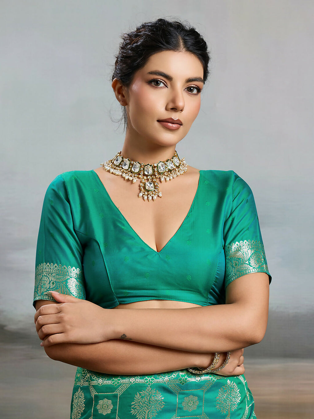 Shree Shyam Fashion Rama Green Silk Blend Saree - Distacart