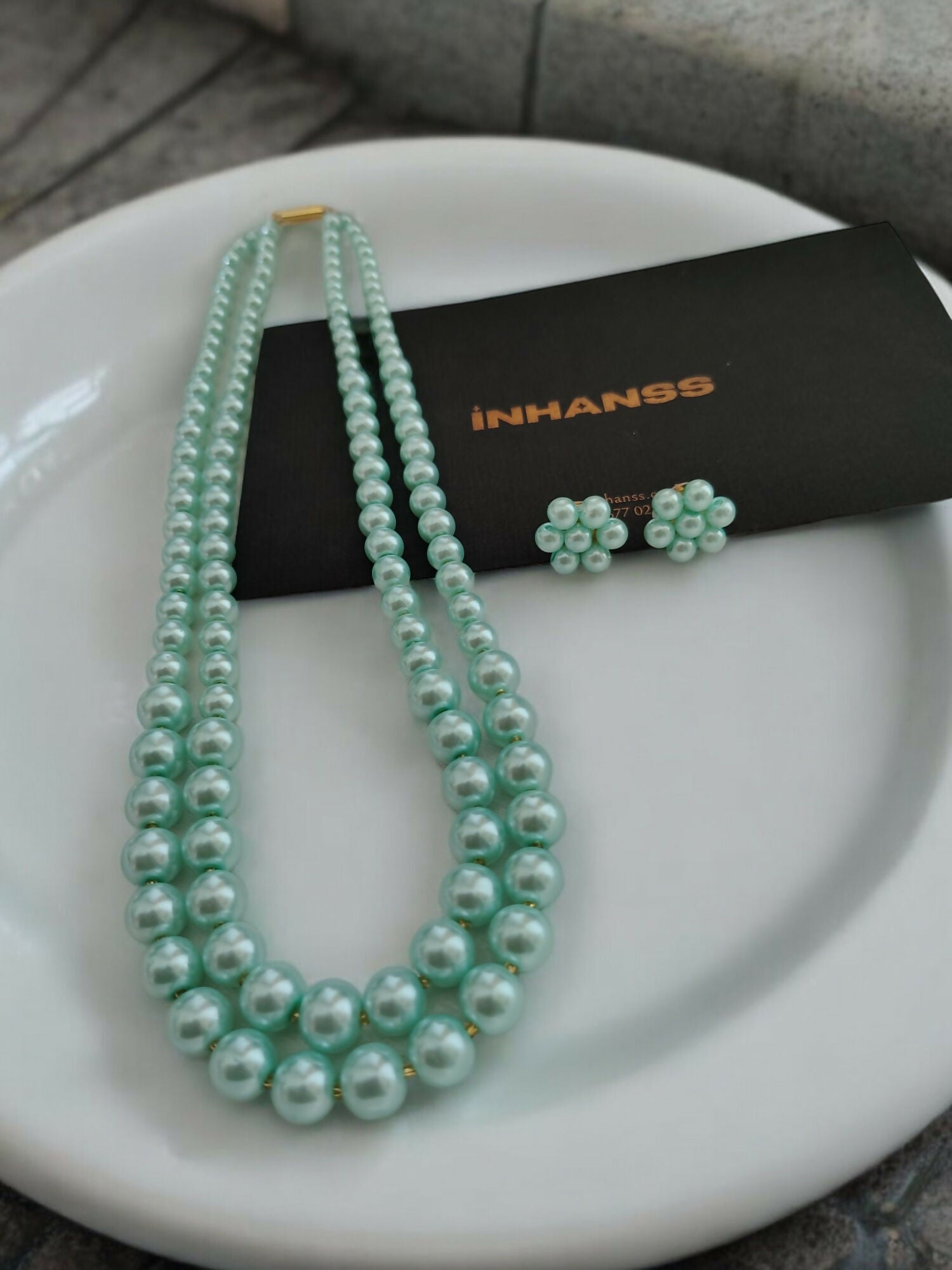 Inhanns Everyday Workwear Pearl Set (Double Layered Pearls) - Light Green