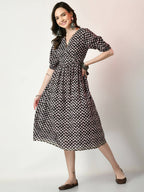 Myshka Women's Black Empire Printed Dress - Distacart