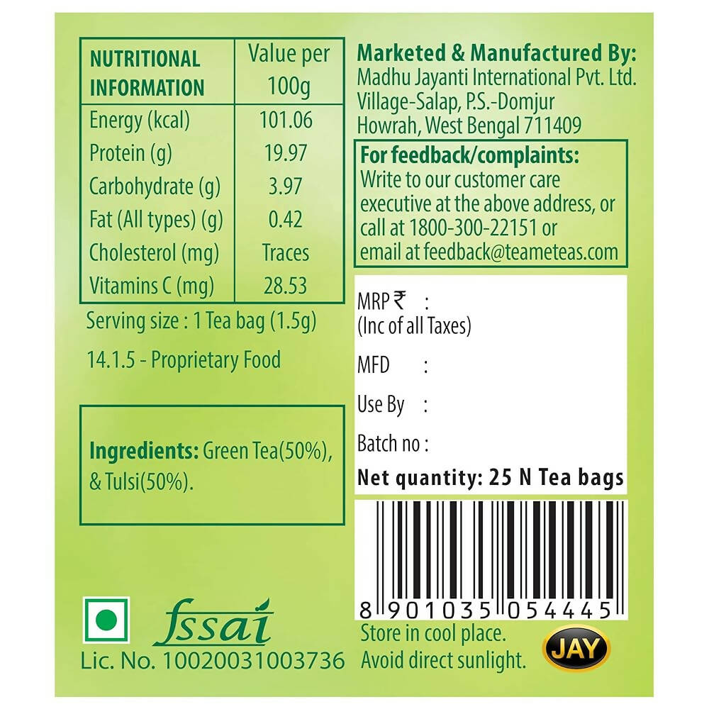 TE-A-ME Restore Tulsi Green Tea Bags - Distacart