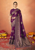 Purple Kanjivaram two tone Silk Woven Design Saree With Unstitched Blouse Piece - Norita Royal Pradha