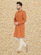 Even Apparels Men's Orange Emboided Cotton Kurta
