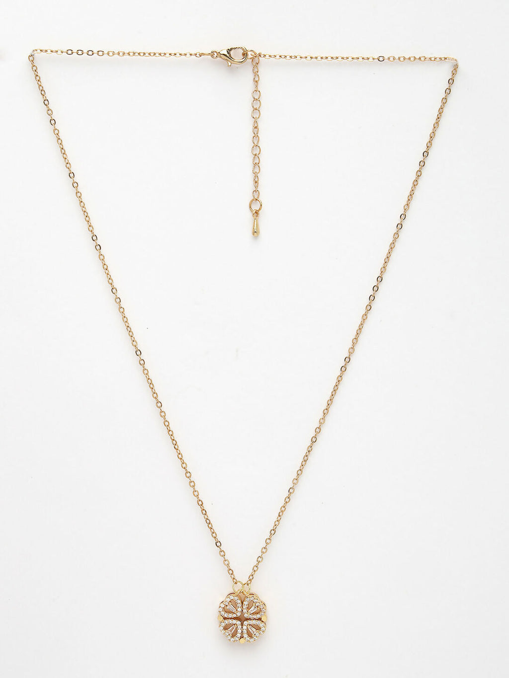 NVR Women's Rose Gold Heart Shape American Diamond Metal Chain