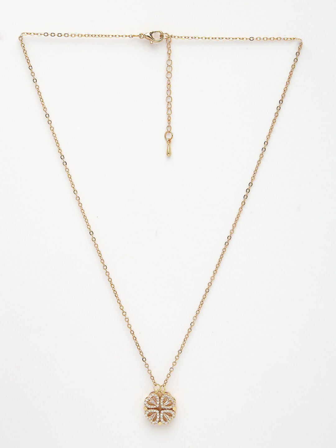 NVR Women's Rose Gold Heart Shape American Diamond Metal Chain