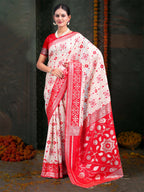 Shree Shyam Fashion Devistuti Red White Linen Cotton Saree