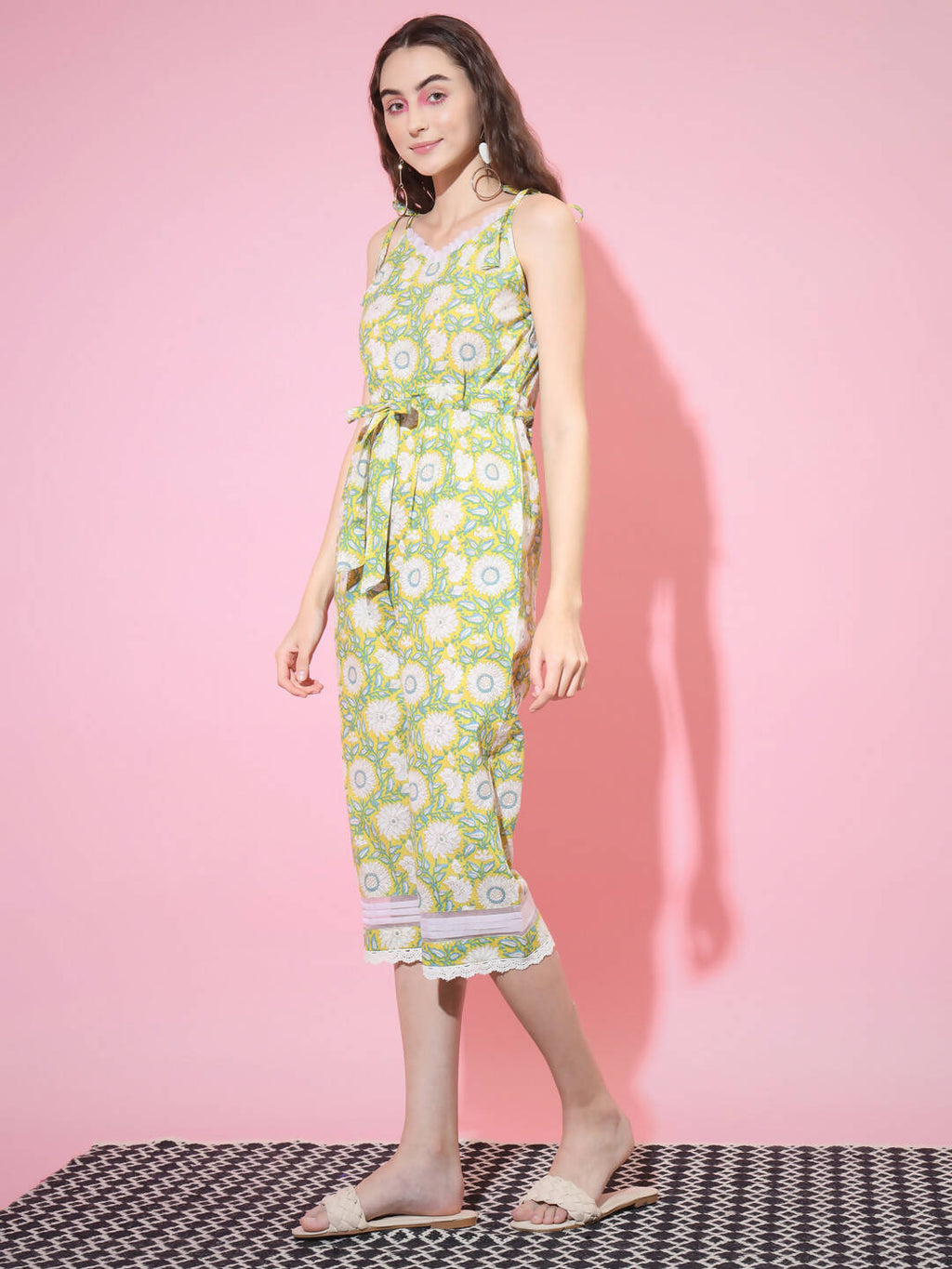 Myshka Women's Cotton Yellow Printed Jumpsuit