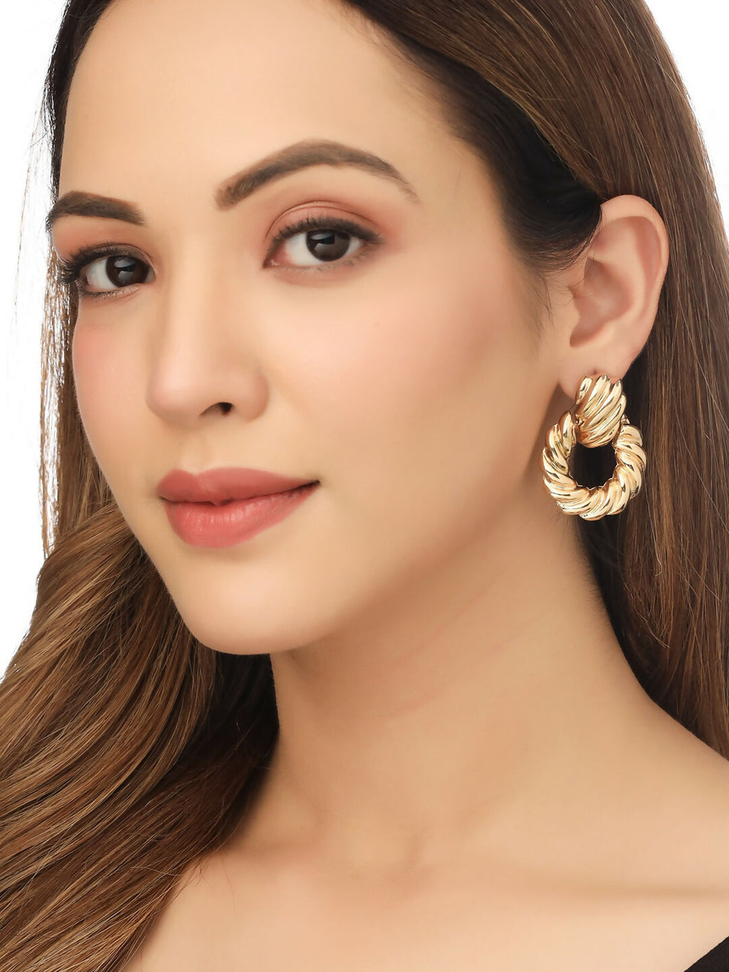 NVR Women Gold Toned Circular Drop Earrings - Distacart