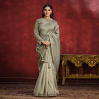 Olive Banarasi Crush Silk Sequence Thread & Stone Work/ Texture Pallu Saree - Mohmanthan Kimiya