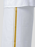 Ramraj Cotton Mens Poly Cotton 1" Gold Jari Dhoti With Towel Set - White