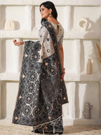Shree Shyam Fashion Linen Cotton Black & Cream Saree - Distacart