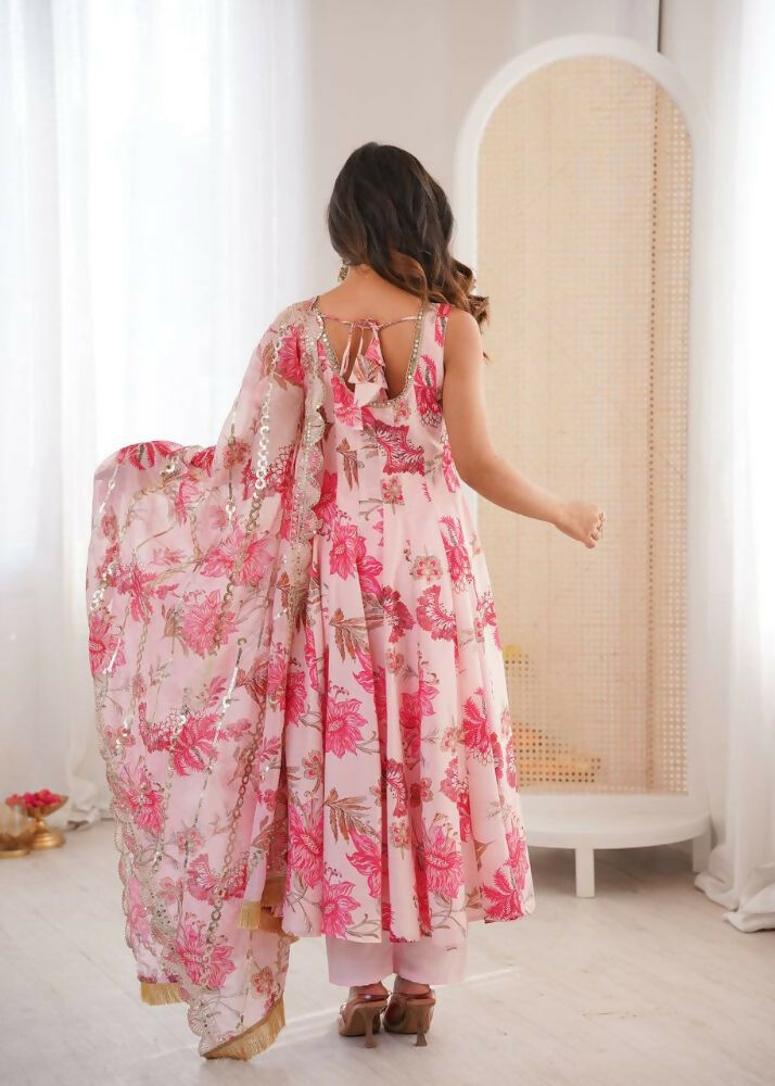 Teeya Creation Pink Pure Muslin Silk Digital Print Traditional Wear Long Gown - Distacart