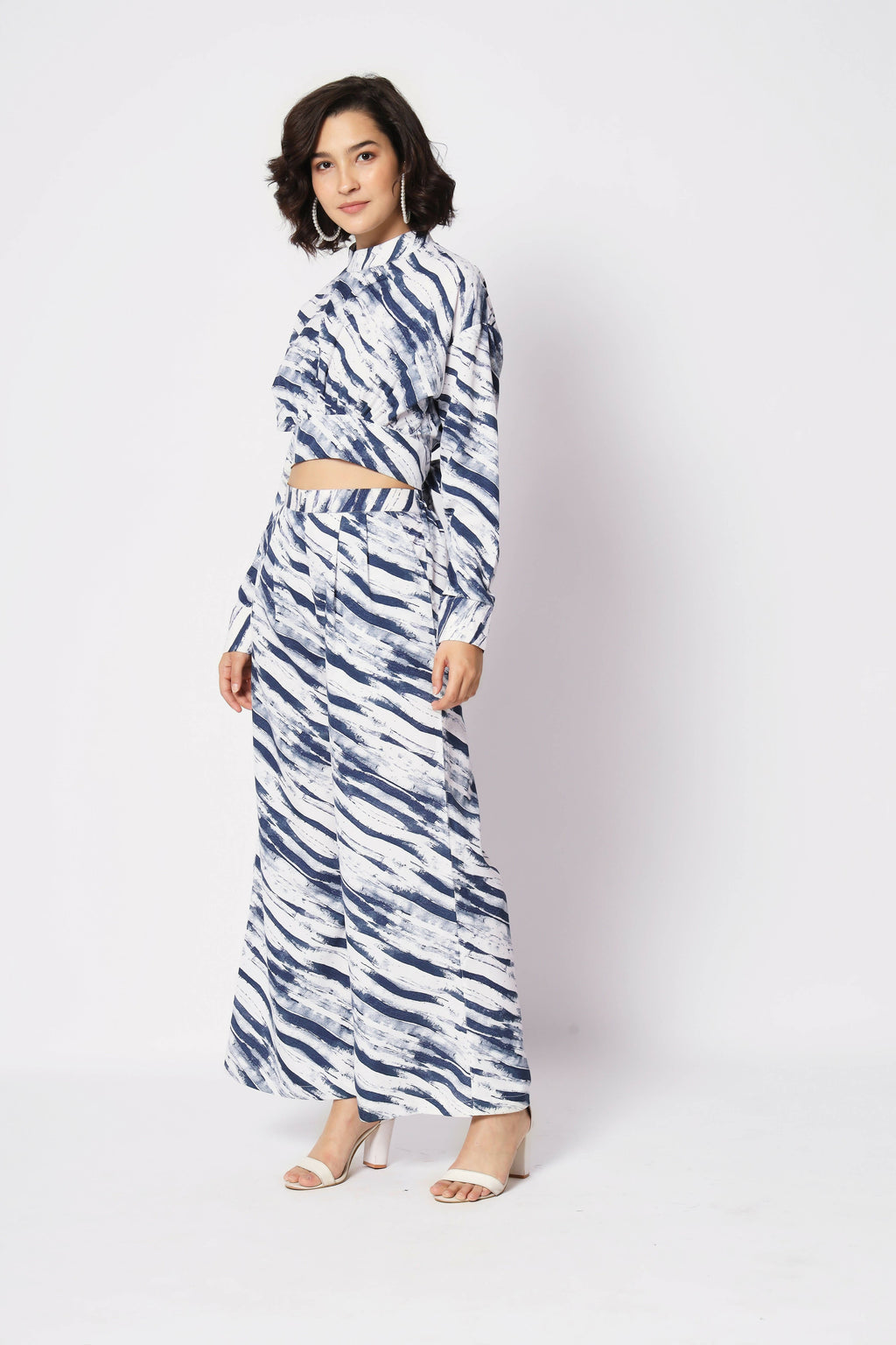 Blue Crepe Digital Printed Top With Matching Trouser - Shivani