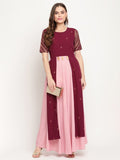 Ahalyaa Women Wine Crepe Glitter Print Dress