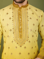 Vastranavya Ombre Yellow Premium Viscose Silk Thread & Sequence Embroidery work Kurta