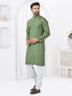 Joban Fashion Men's Rayon Cotton Green Printed Kurta Pyjama set