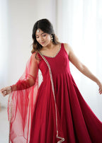 Joban Fashion Maroon Kurta Set Chanderi Sequence Embroidery Work - Distacart