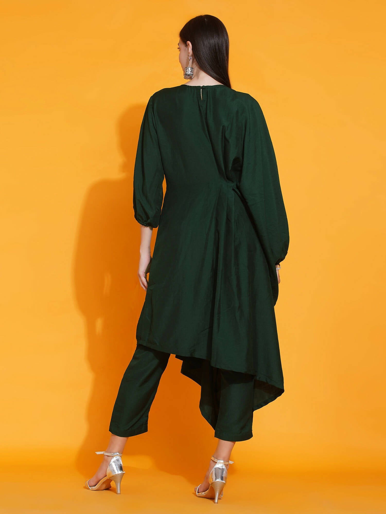 Women Republic Green Fusion Style Kurta With Hand Embellishment And Pants - Distacart