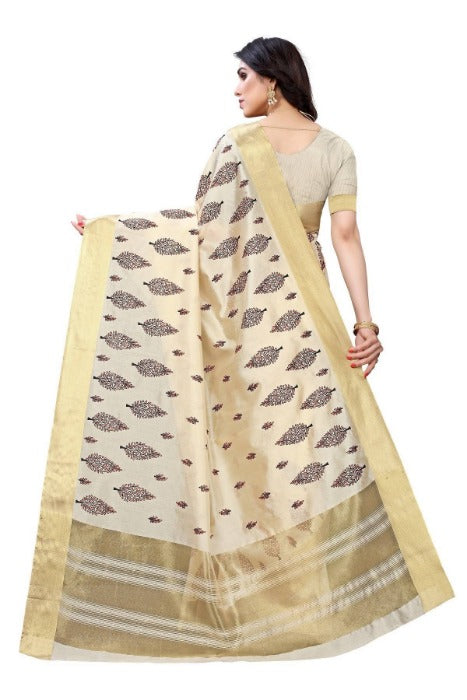 Vamika Cotton Polyester Silk Weaving Cream Sarees