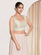 Joban Fashion Off White Mulberry Silk Padded Blouse With Round Neck Sleeveless - Distacart