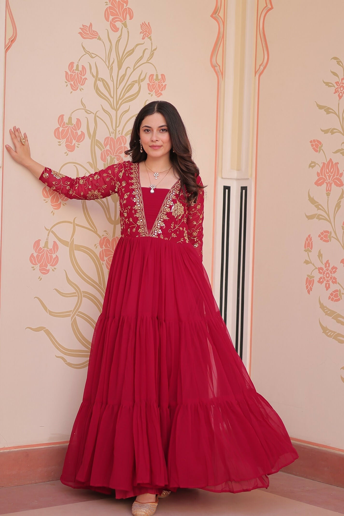 Joban Fashion Pink Georgette Sequence Embroidery Work Dress - Distacart