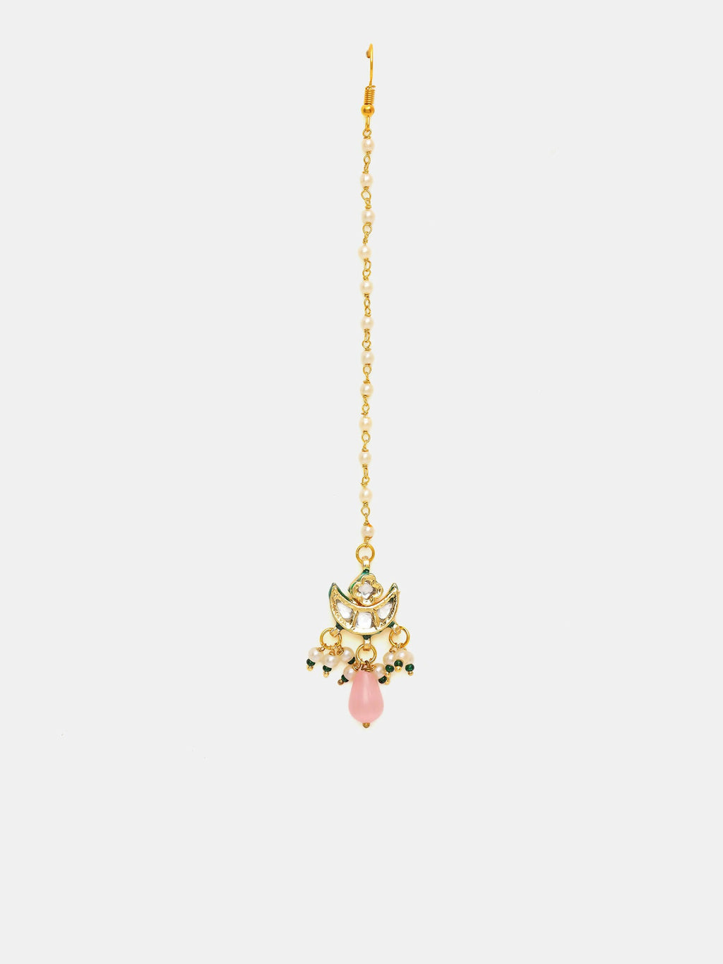 Ruby Raang Gold Polished Pink Kundan Maang Tikka - Distacart