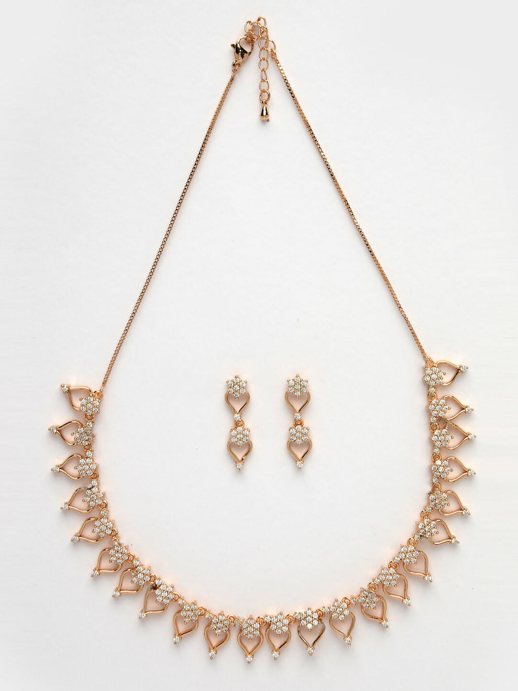 NVR Women's Gold-Polished American Diamond-Studded Handcrafted Jewellery Set