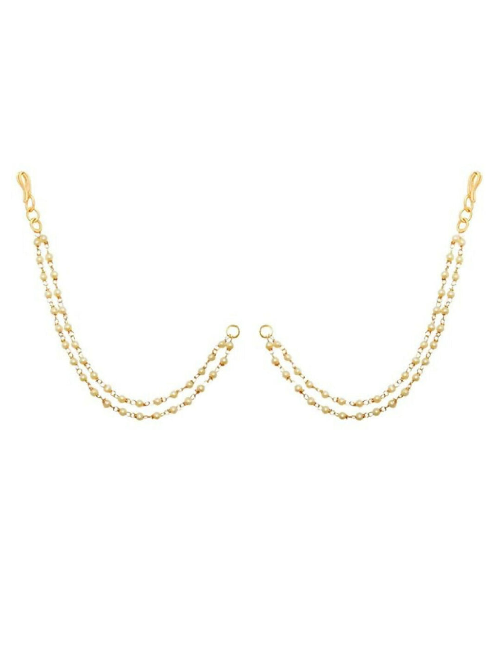 NVR Pearl Studded Classic Gold-Polished 2 Line Ear Chain Ear Cuff