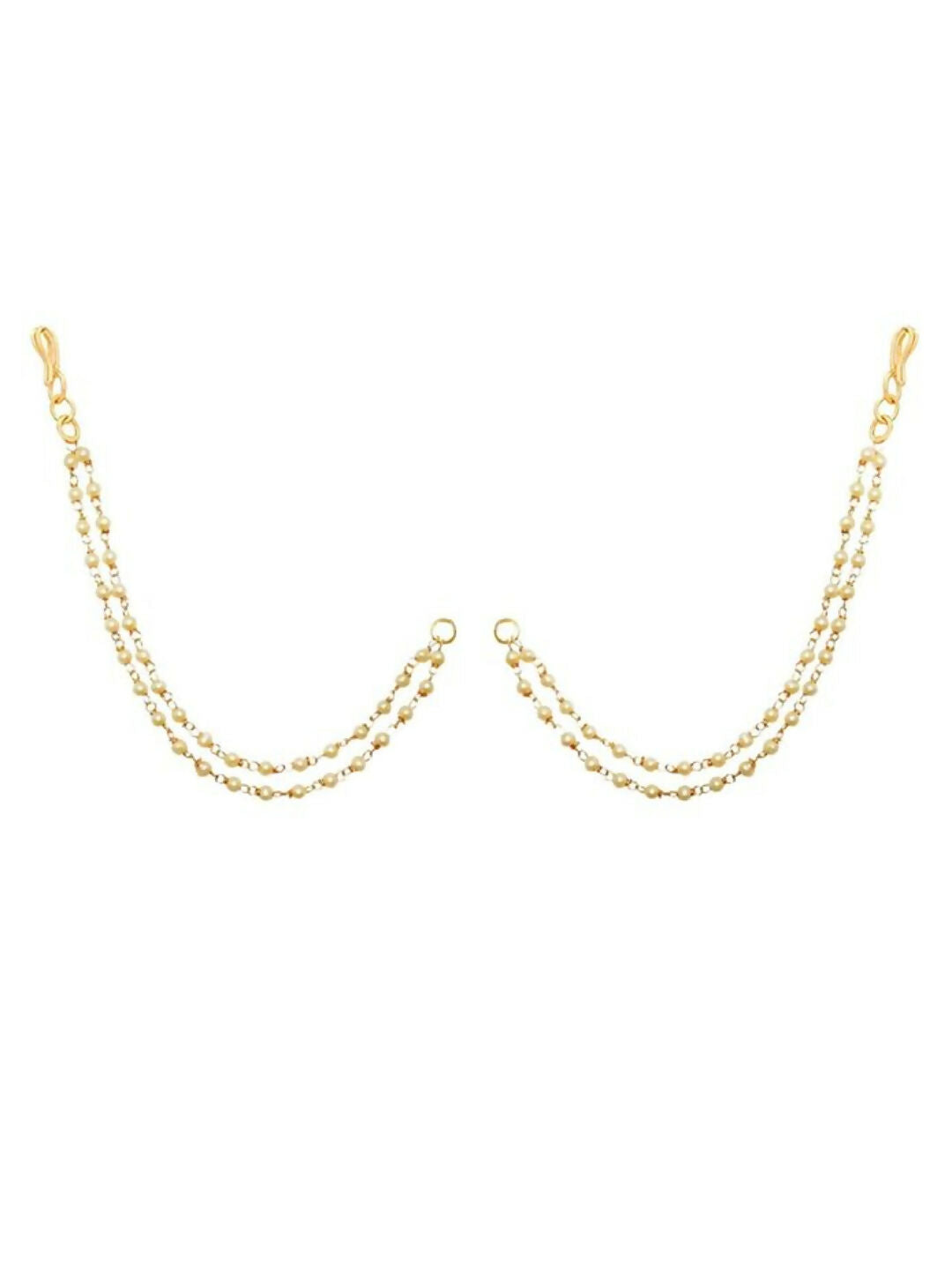 NVR Pearl Studded Classic Gold-Polished 2 Line Ear Chain Ear Cuff
