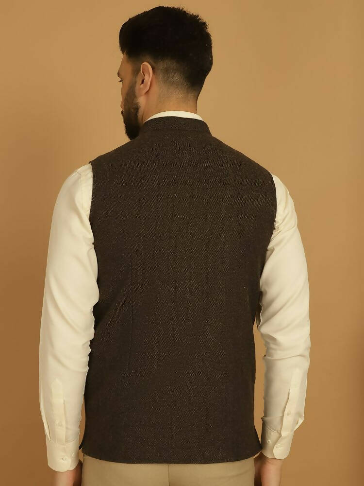 Even Apparels Pure Wool Nehru Jacket - Brown