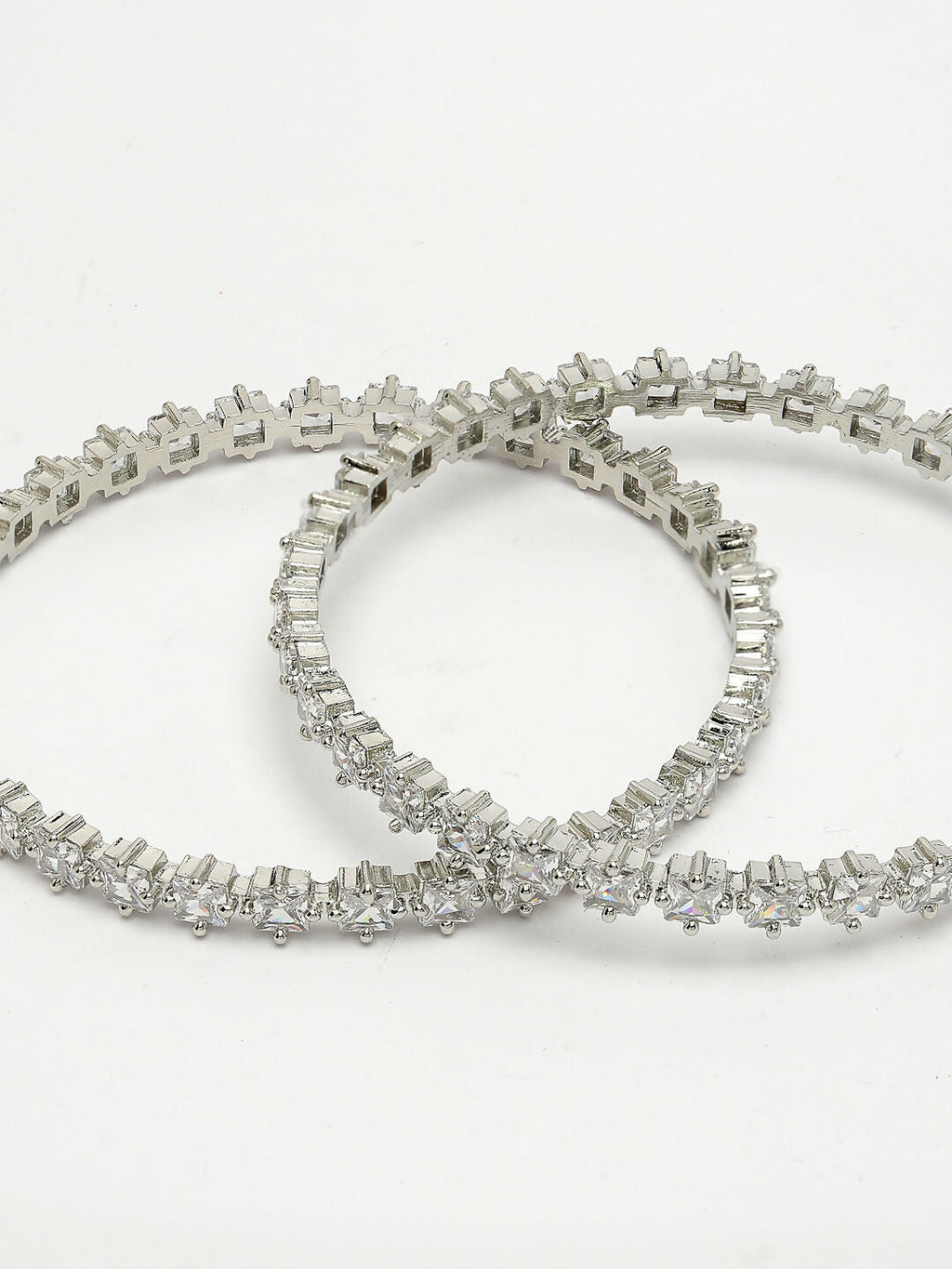 NVR Women's Set of 2 Silver-Plated CZ Stone-Studded Handcrafted Bangles - Distacart
