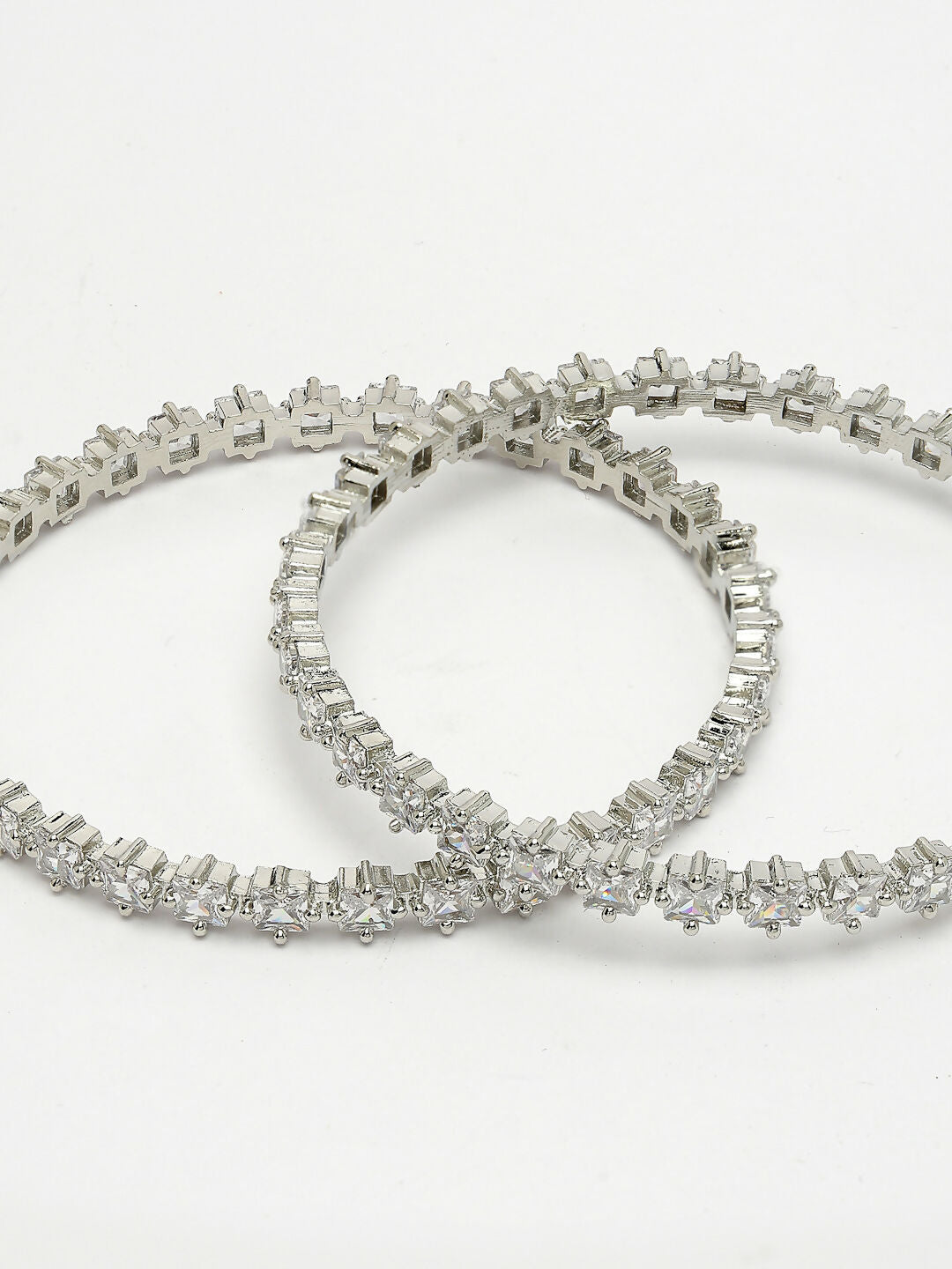 NVR Women's Set of 2 Silver-Plated CZ Stone-Studded Handcrafted Bangles - Distacart