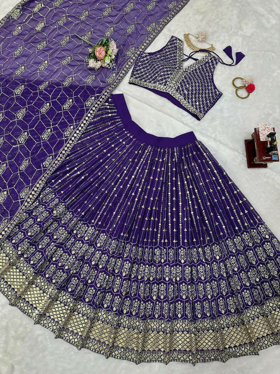 Jyoti Fashion Women's Royal Blue Faux Georgette Sequins with Thread Embroidered Designer Lehenga Choli Set