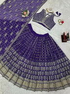 Jyoti Fashion Women's Royal Blue Faux Georgette Sequins with Thread Embroidered Designer Lehenga Choli Set
